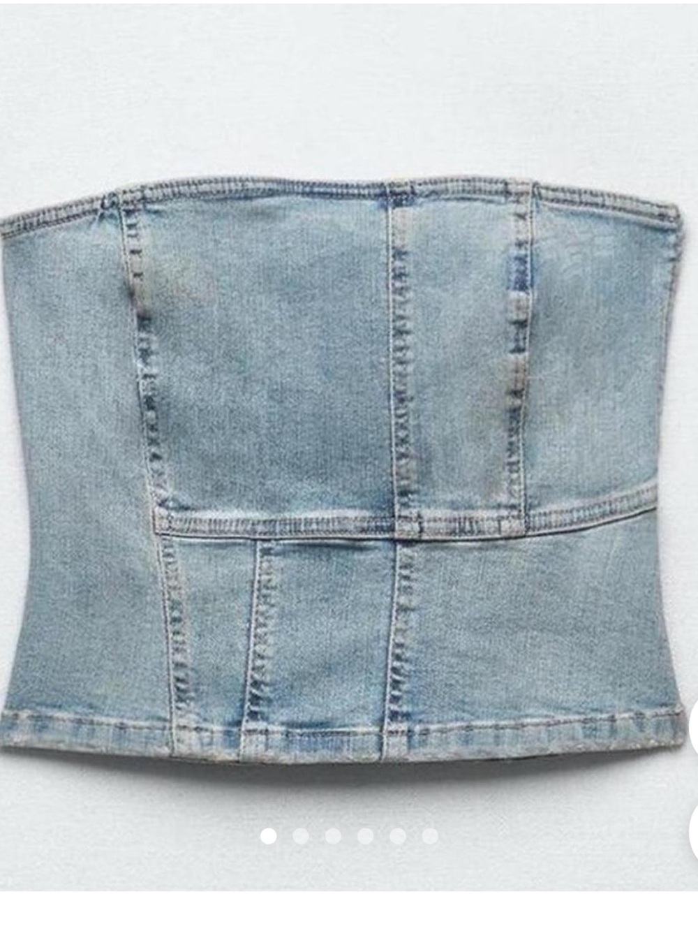 Zara Light Blue Denim Strapless Top